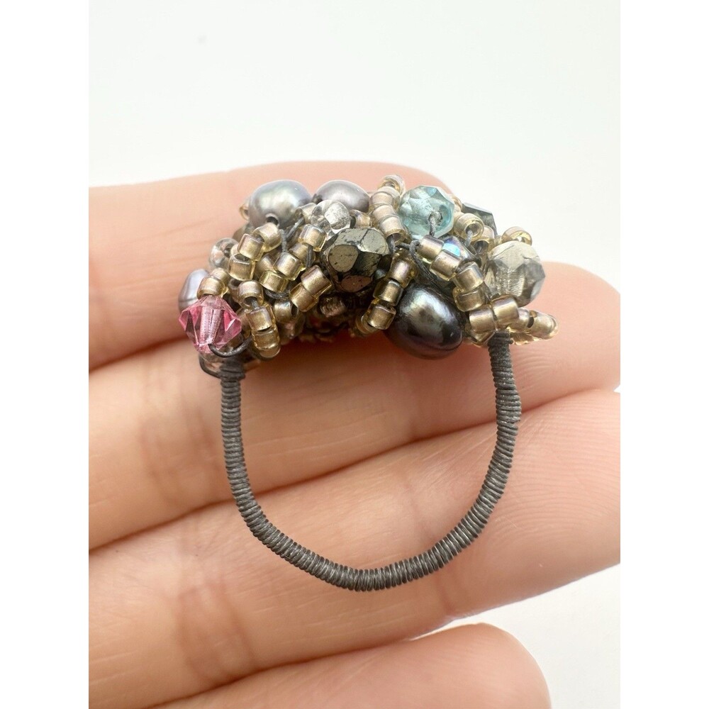 Artisan Handmade Beaded Wire Cocktail Ring Size 6.5”